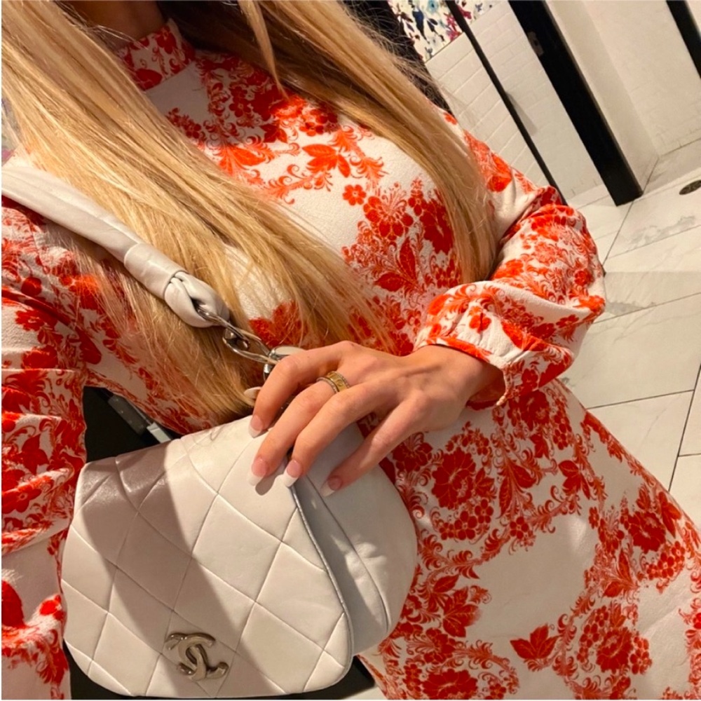 Floral white orange mini dress retro preppy vibe